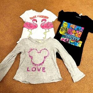 Bundle of 3 Girls Tops Guardians of the Galaxy Minnie Mouse Flamingos Size 4T/XS